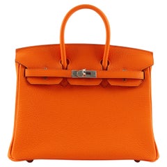 HERMÈS BIRKIN 25CM ORANGE MINIUM Togo-Leder mit Palladium-Beschlägen