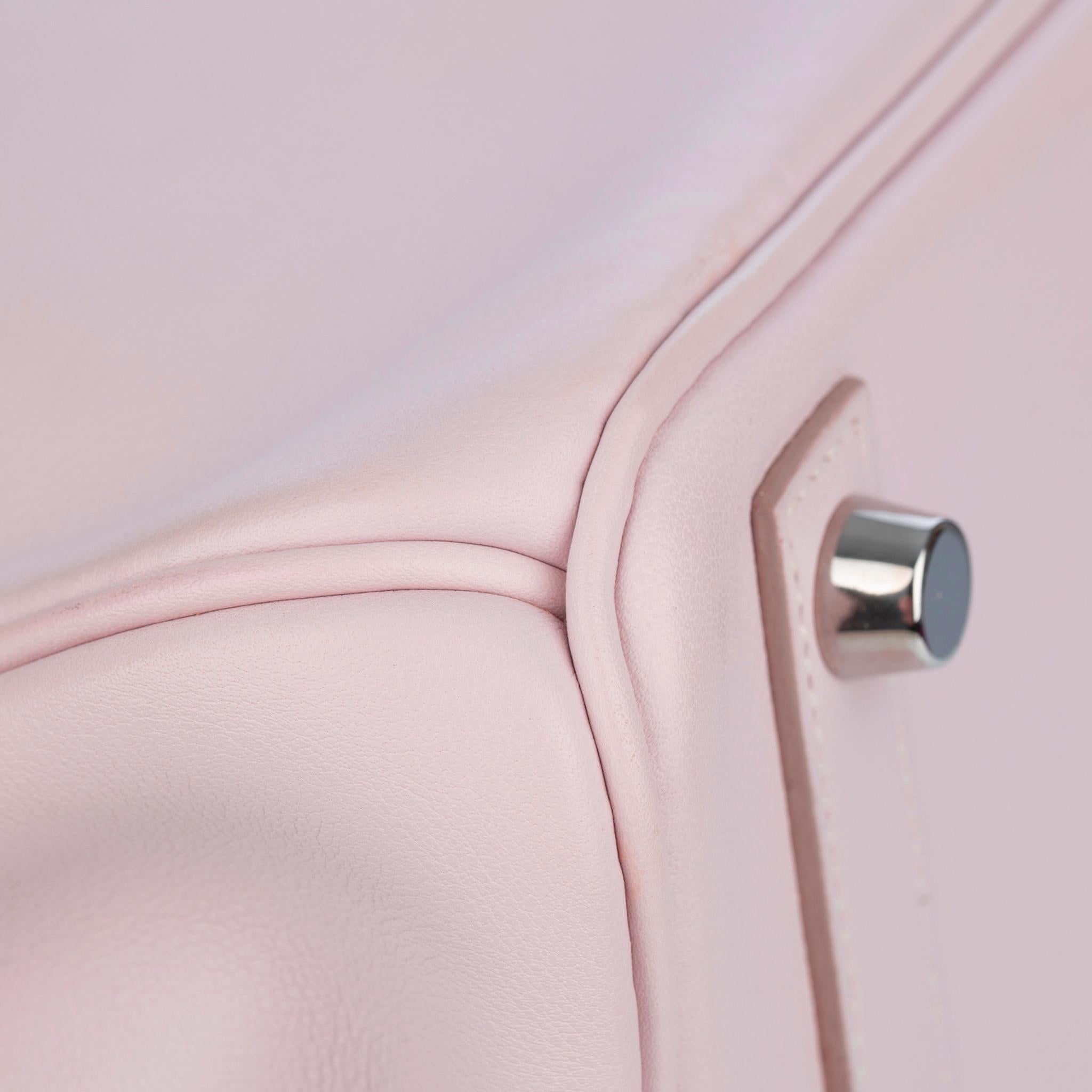 Hermes Birkin 25cm Rose Dragee Swift Cuir Palladium Hardware en vente 8