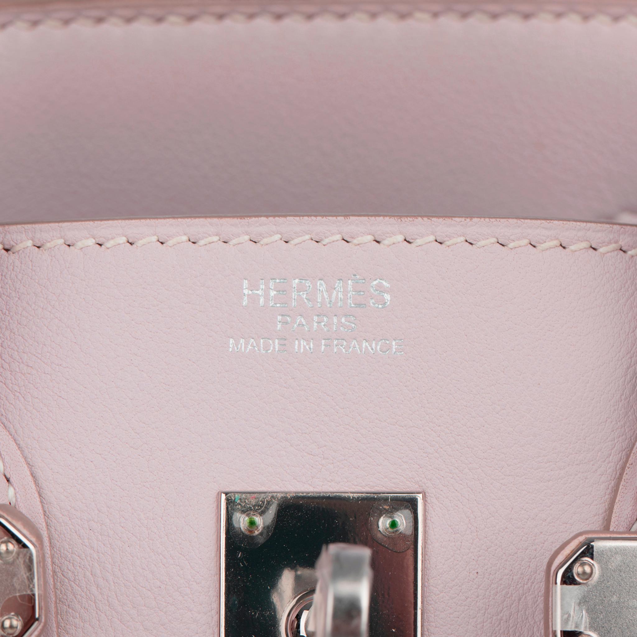 Hermes Birkin 25cm Rose Dragee Swift Cuir Palladium Hardware en vente 13