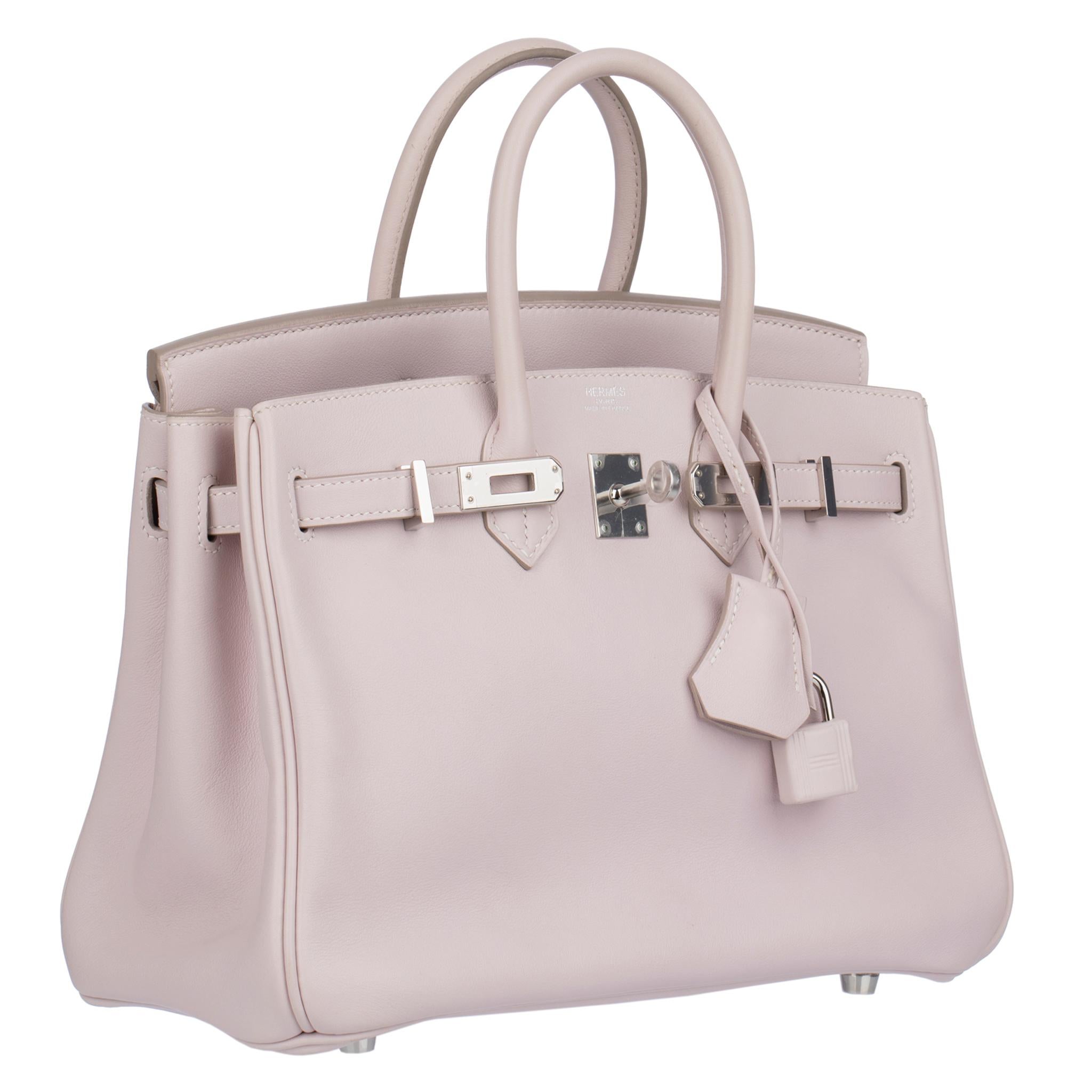 Hermes Birkin 25cm Rose Dragee Swift Leather Palladium Hardware In Excellent Condition For Sale In Sydney, New South Wales