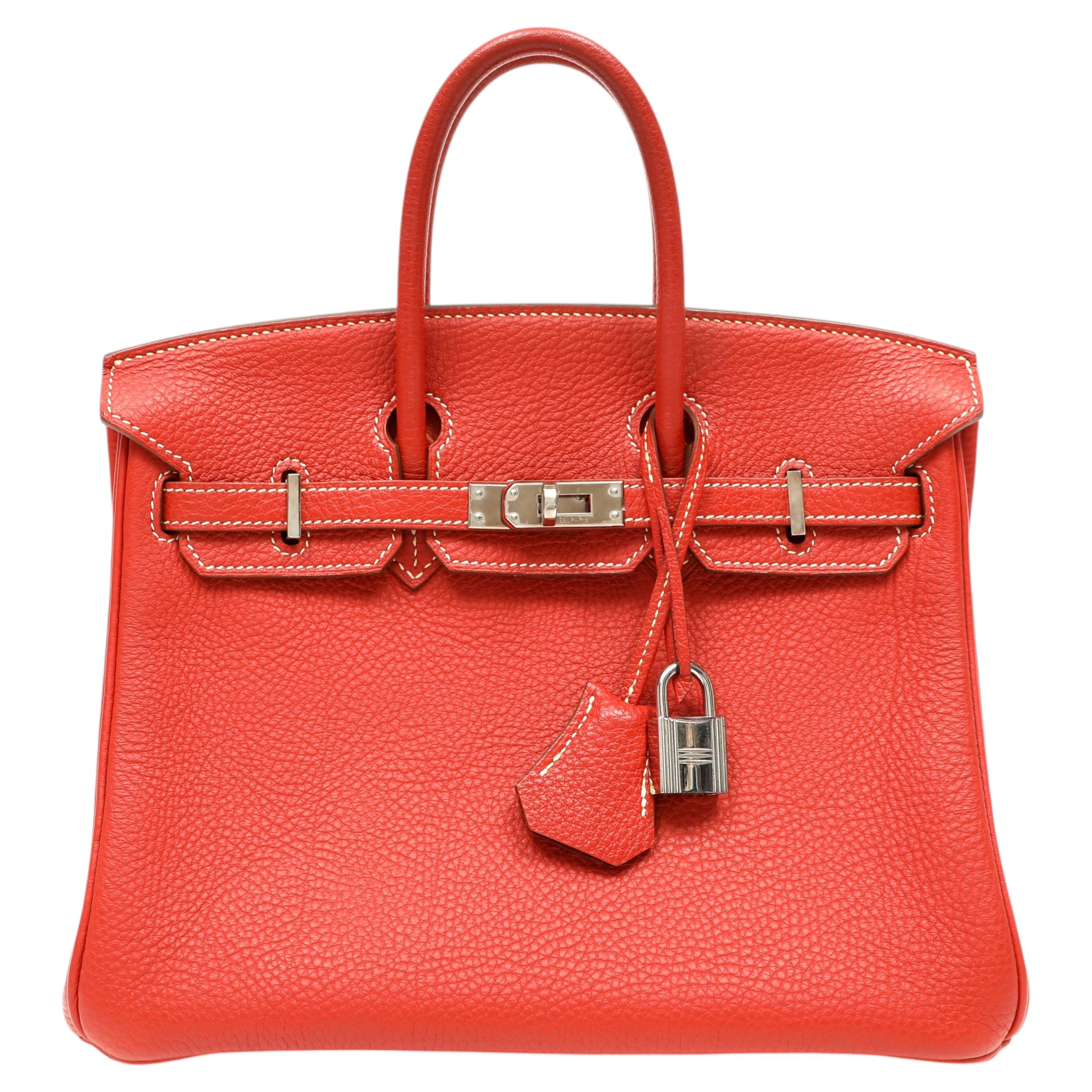 Hermès Birkin 25cm Sanguine Togo Leder w Palladium Hardware im Angebot