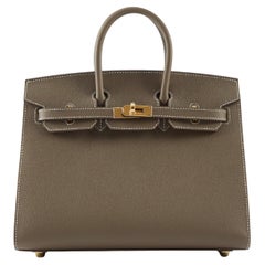 HERMÈS BIRKIN 25CM SELLIER ETOUPE Epsom-Leder mit Goldbeschlägen