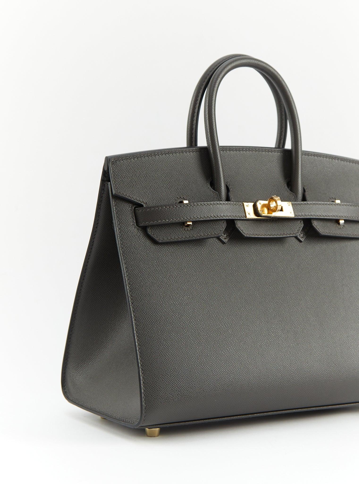 HERMÈS BIRKIN 25CM SELLIER GRAPHITE Madame Leather with Gold Hardware In Excellent Condition For Sale In London, GB