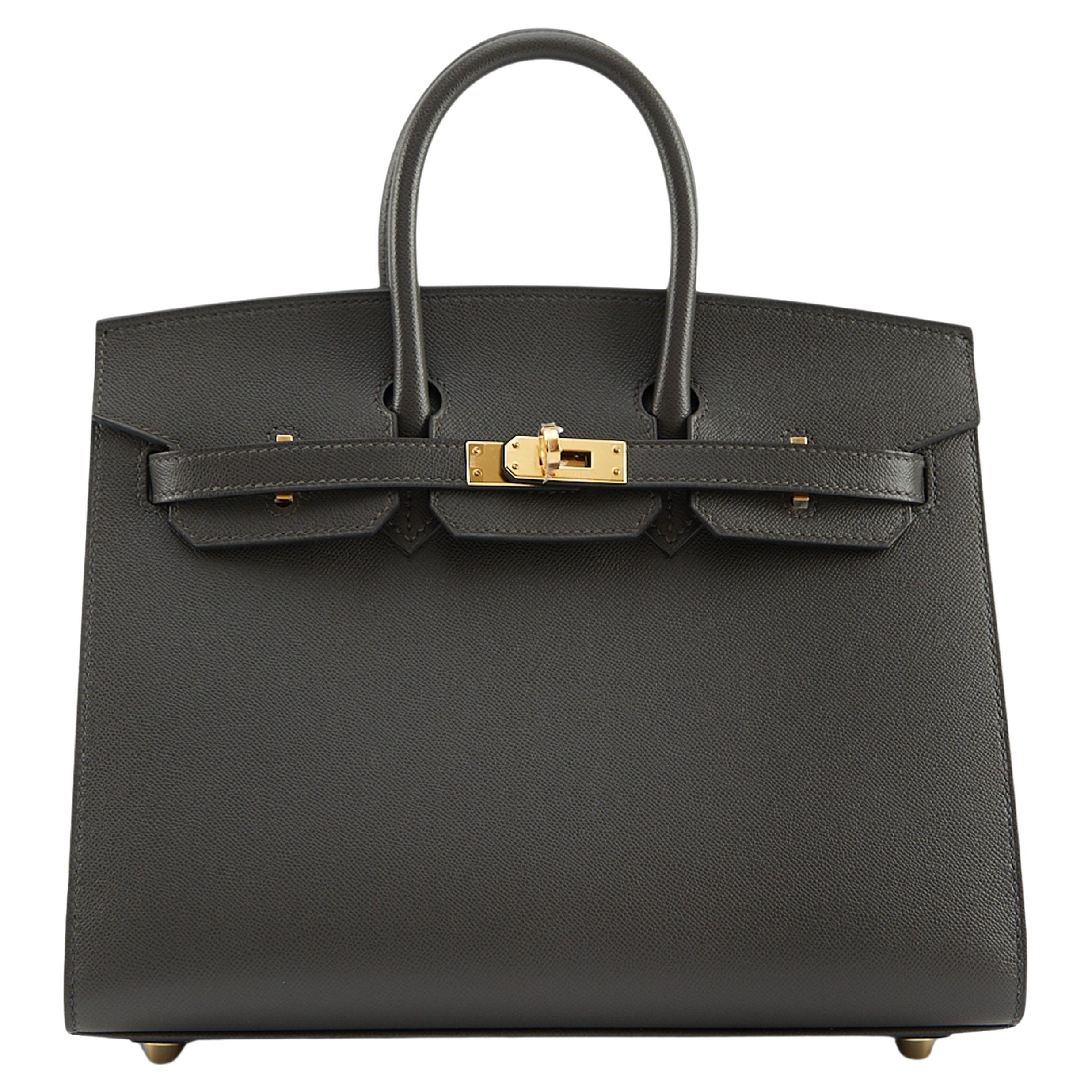 HERMÈS BIRKIN 25CM SELLIER GRAPHITE Madame Leather with Gold Hardware For Sale