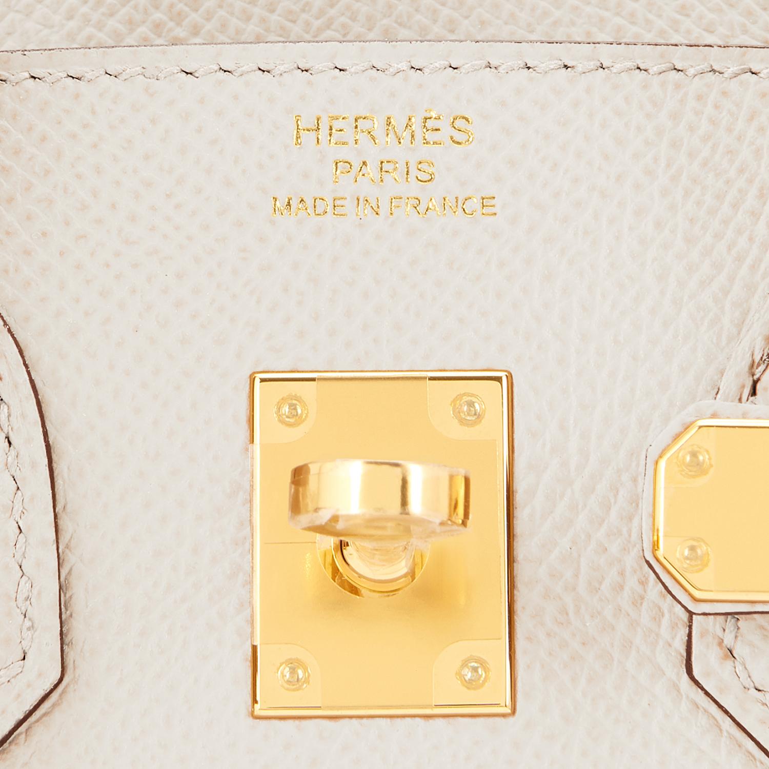 Hermès - Sac Birkin 25 cm Sellier Nata blanc cassé en or Epsom, estampillé U, 2022  5