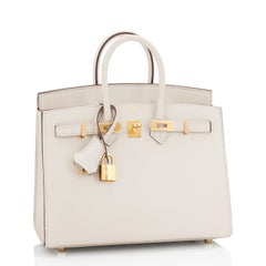 Hermes Birkin 25cm Sellier Nata Off White Cream Epsom Gold U Stamp, 2022