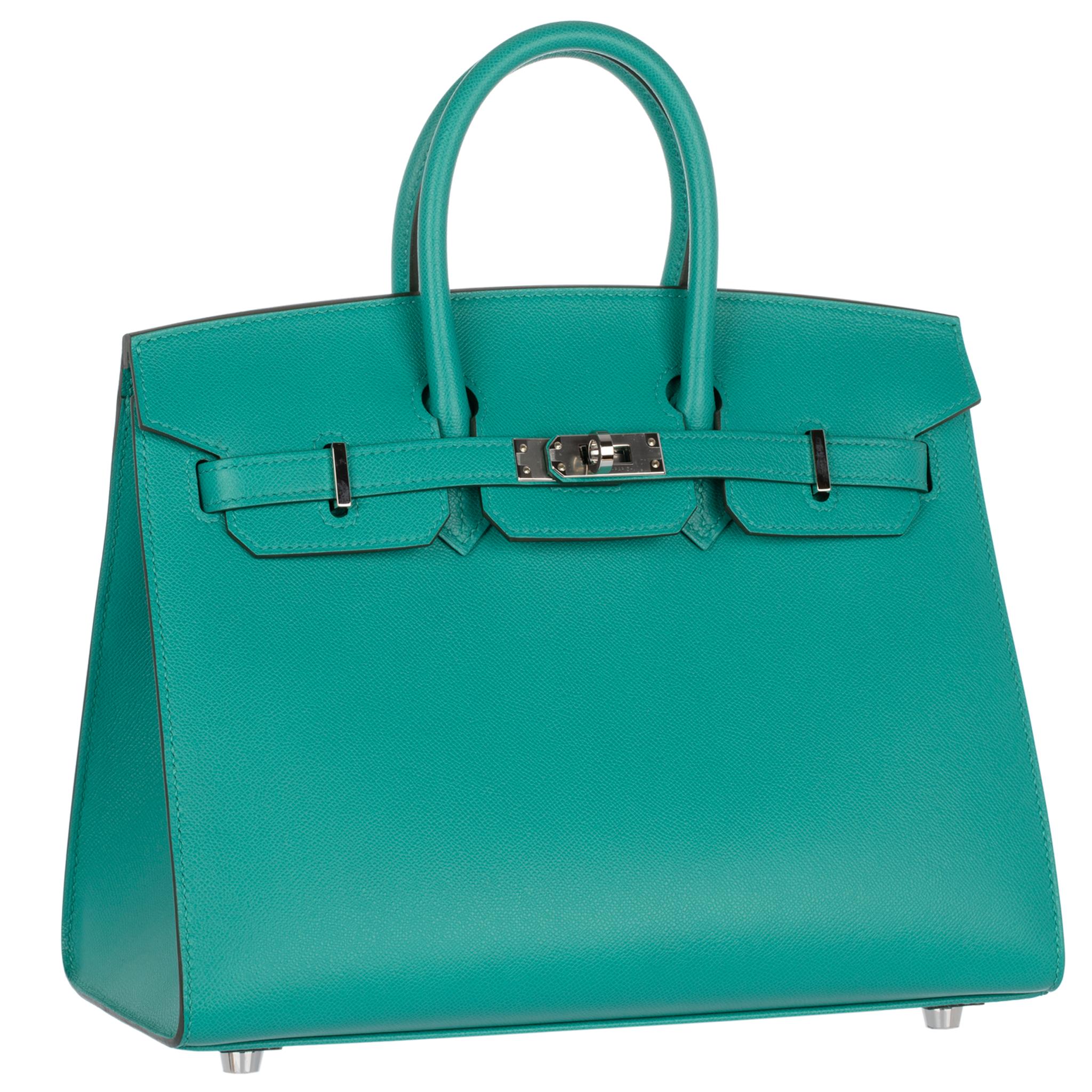 
Brand: Hermes

Product: Birkin Sellier

Size: 25 Cm

Colour:

Vert Verone

Material: Veau Madame Leather

Hardware: Palladium

Year: Z 2021

Condition:

Pristine:

The product is in pristine condition, without any signs of wear or damage. It