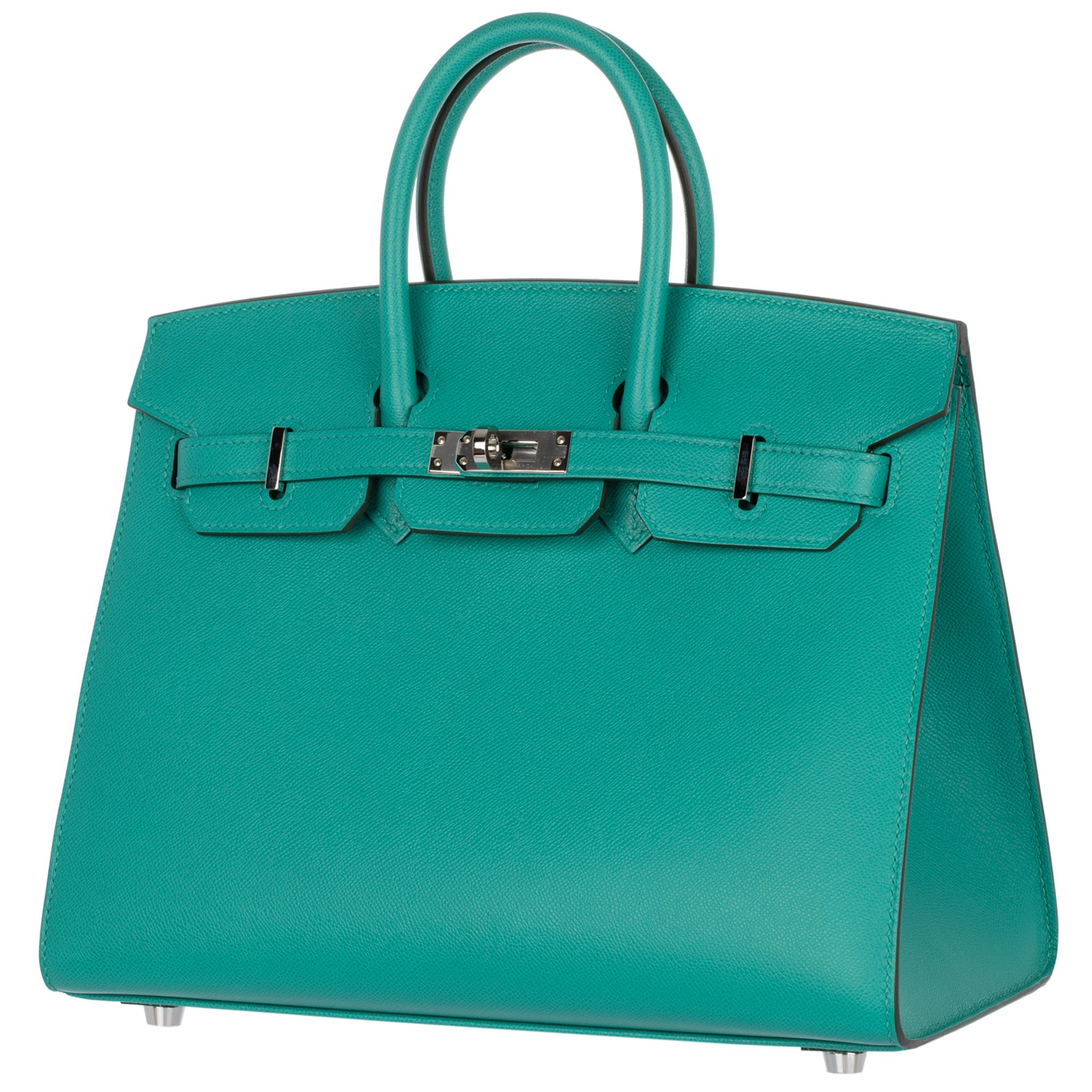 Hermes Birkin 25cm Sellier Vert Verone Veau Madame Leather Palladium Hardware In New Condition For Sale In Sydney, New South Wales