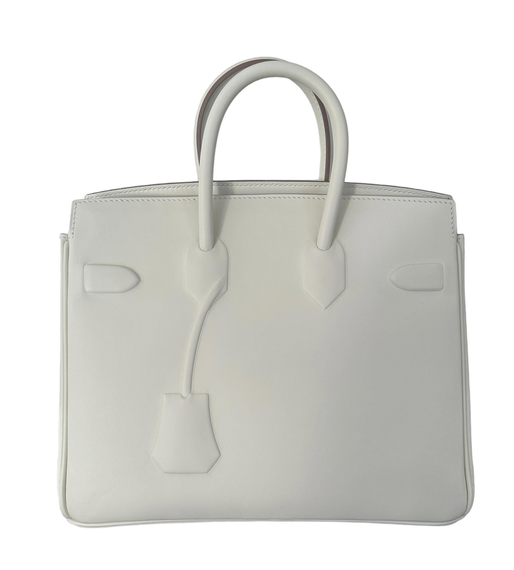 Hermès Birkin 25cm Shadow Mushroom Creamy White Swift PHW Bag en vente 4