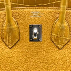 Hermès Birkin 25cm Touch Jaune Amber Togo Leather & Shiny Niloticus Crocodile