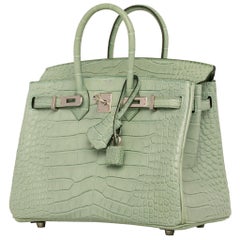 Hermès Birkin 25cm Vert D Eau Matte Alligator Palladium Hardware
