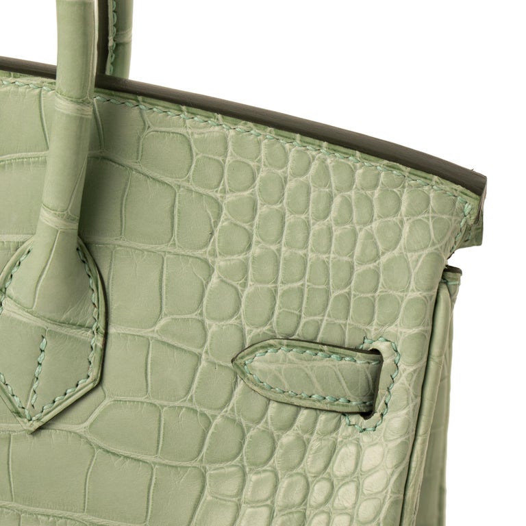Hermes Birkin 25 Bag Limited Edition Vert D'Eau Matte Alligator Gold  Hardware For Sale at 1stDibs
