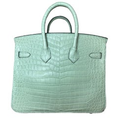 Hermes Birkin 25cm Vert D Eau Moreletti Matte White Gold Diamond Hardware
