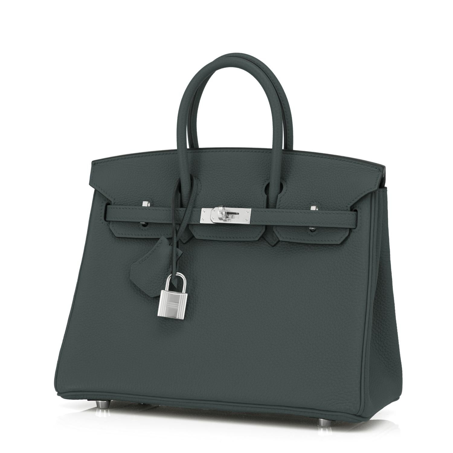 Black Hermes Birkin 25cm Vert Rousseau Togo Palladium Bag Deep Green Y Stamp, 2020