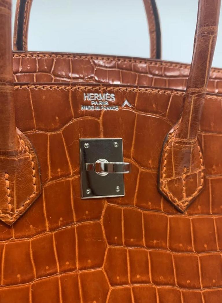 Brown  Hermès Birkin 28  Crocodile Porusus Handbag  For Sale