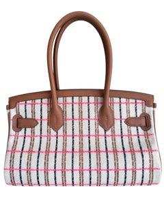Hermes Shoulder Birkin 29 Gold Tan Toile Canvas Black Palladium HW Bag
