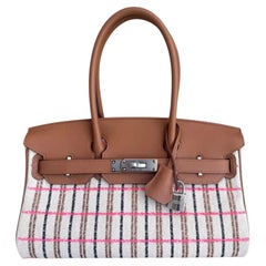 Hermes Shoulder Birkin 29 Gold Tan Toile Canvas Black Palladium HW Bag