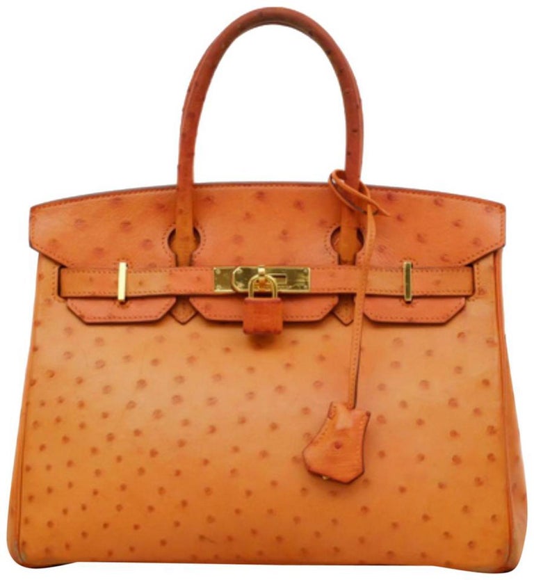 Hermès Birkin 30 232340 Orange Ostrich Leather Satchel For Sale at 1stdibs