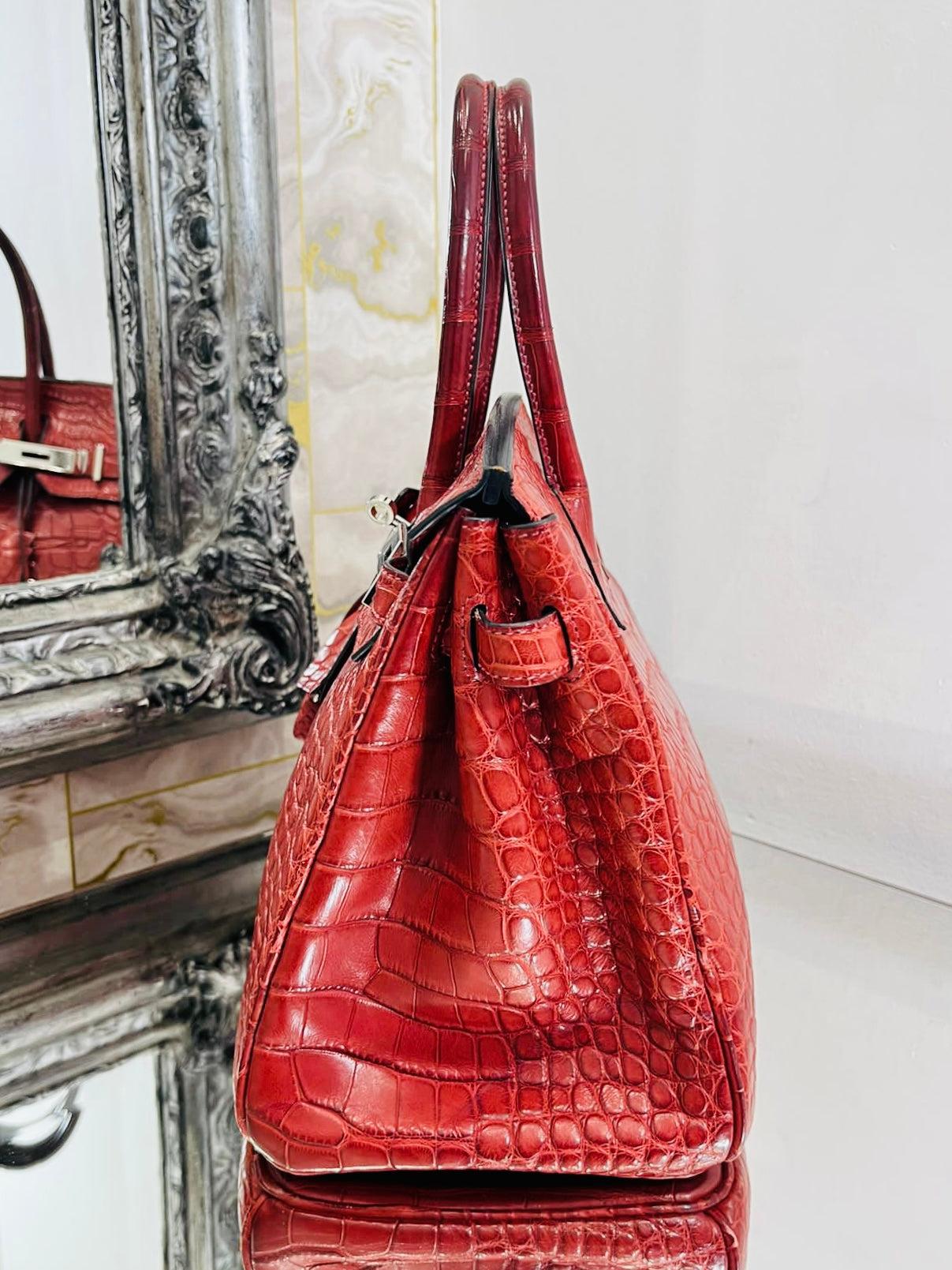 Red Hermes Birkin 30 Alligator Mississippiensis Skin Handbag For Sale