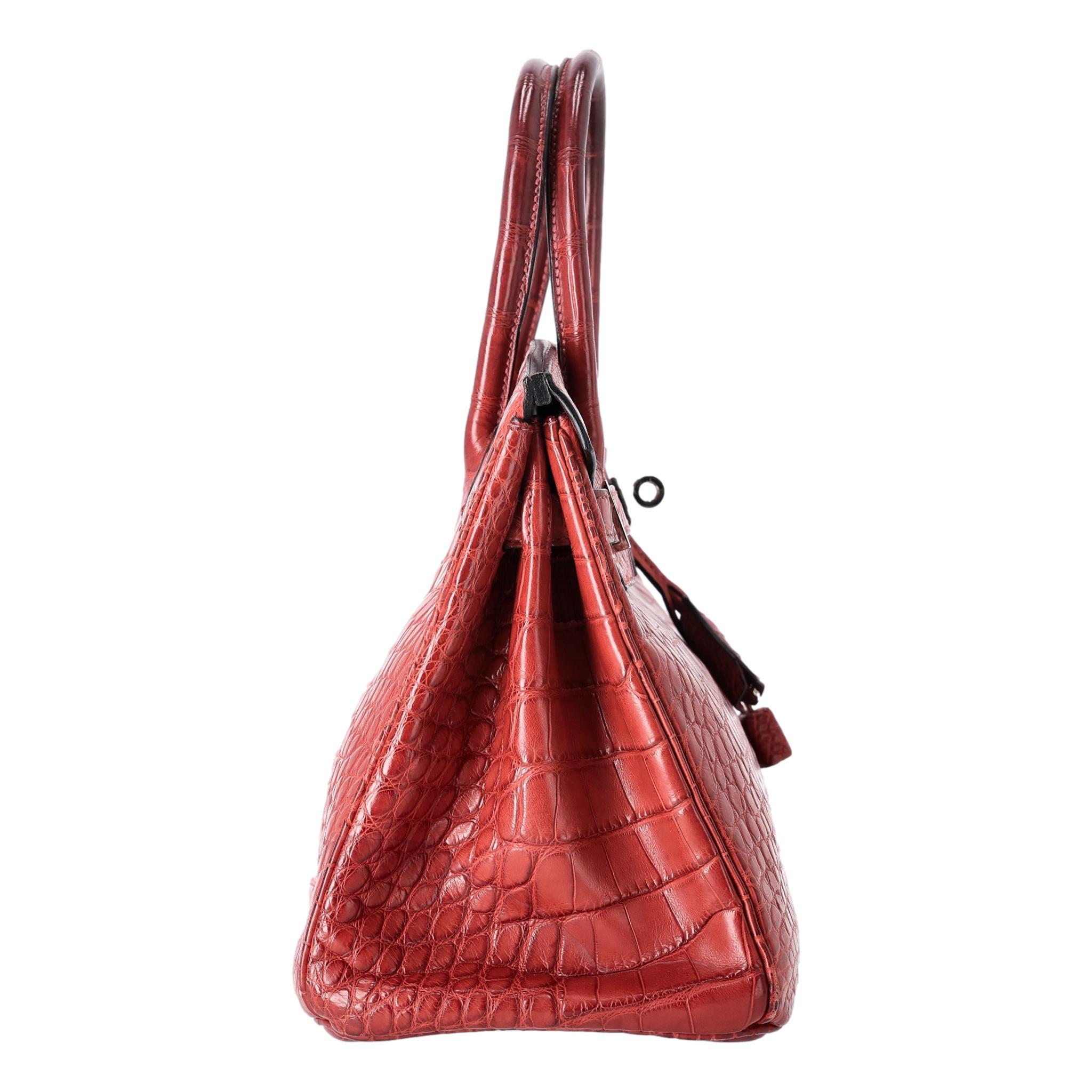 Pink Hermes Birkin 30 Alligator Mississippiensis Skin Handbag For Sale