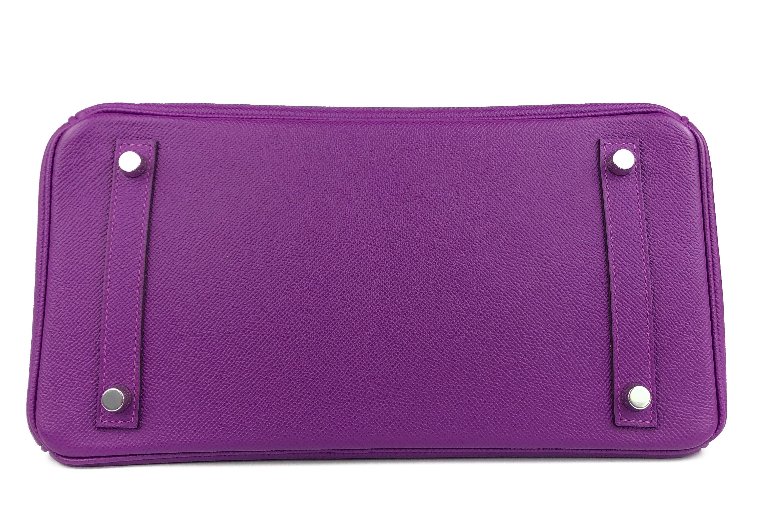 Hermes Birkin 30 Anemone Purple Epsom Leather Palladium Hardware NEW For Sale 6