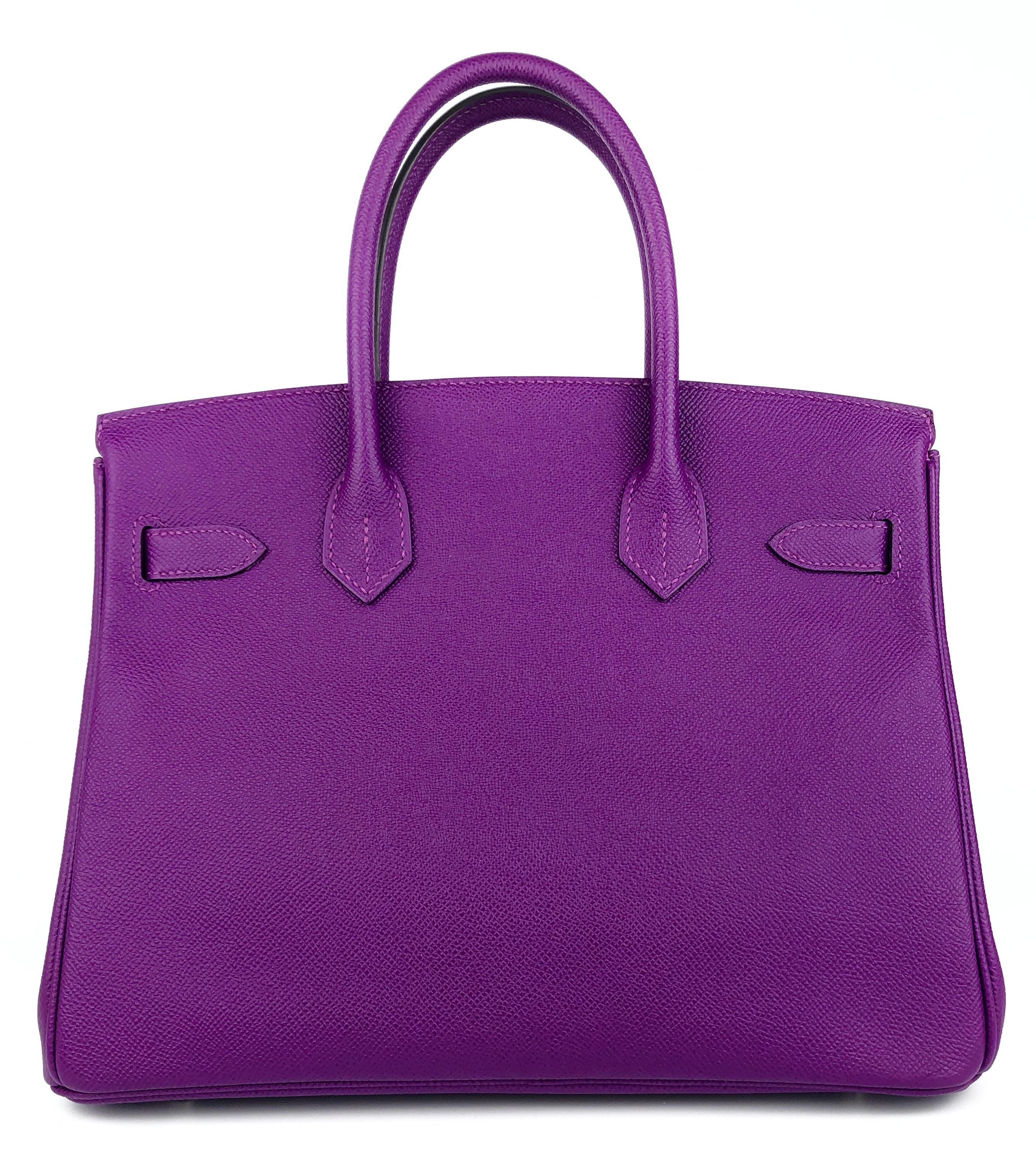 Women's or Men's Hermes Birkin 30 Anemone Purple Epsom Leather Palladium Hardware NEW For Sale