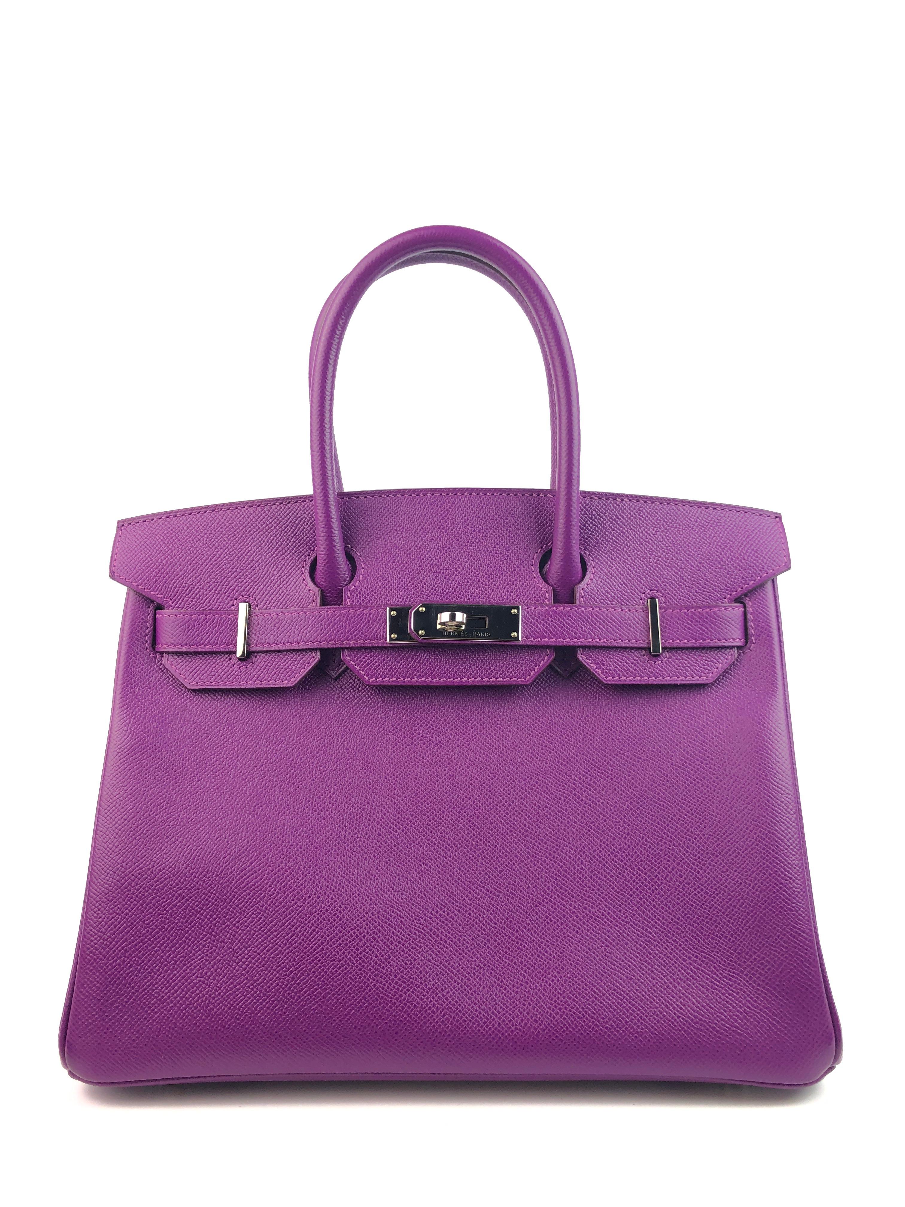 RARE Hermes Birkin 30 Anemone Purple Epsom Palladium Hardware.  Excellent Condition, Light Hairlines on Hardware, Excellent corners and Structure. R Stamp 2014.

Shop with Confidence from Lux Addicts. Authenticity Guaranteed!