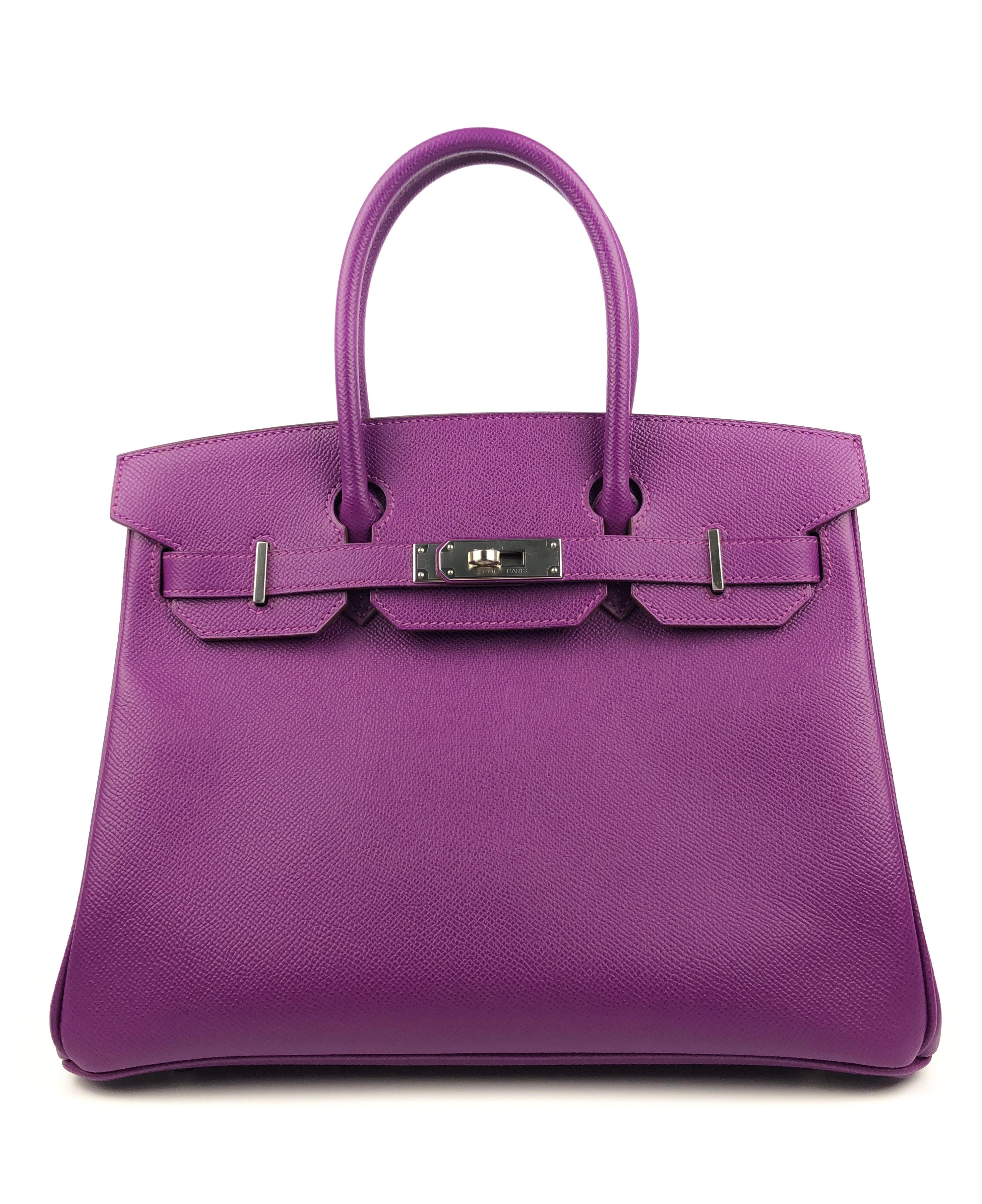 Stunning Hermes Birkin 30 Anemone Purple Epsom Palladium Hardware.  Like New Plastic on Hardware and Feet. Perfect corners and Structure. R Stamp 2014.

Shop with Confidence from Lux Addicts. Authenticity Guaranteed!