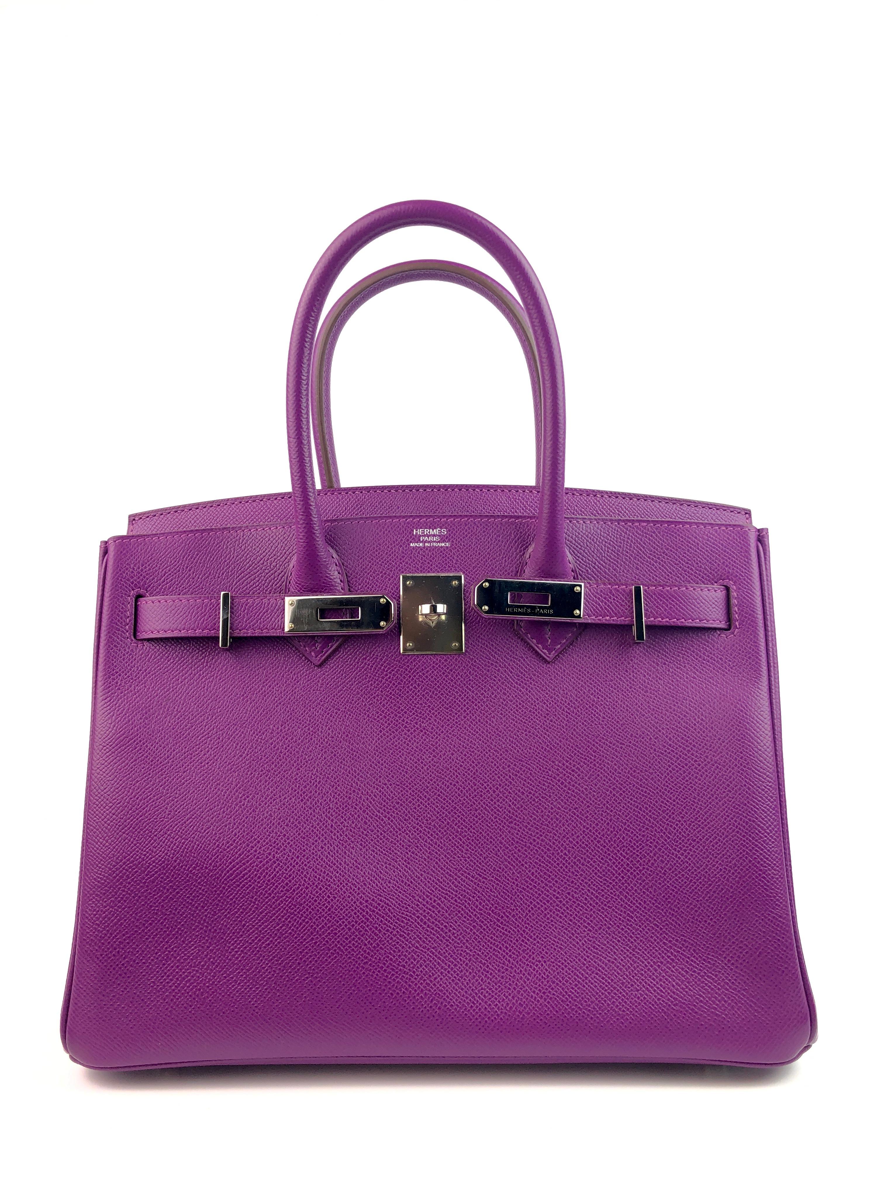 Hermes Birkin 30 Anemone Purple Epsom Palladium Hardware  In Excellent Condition In Miami, FL