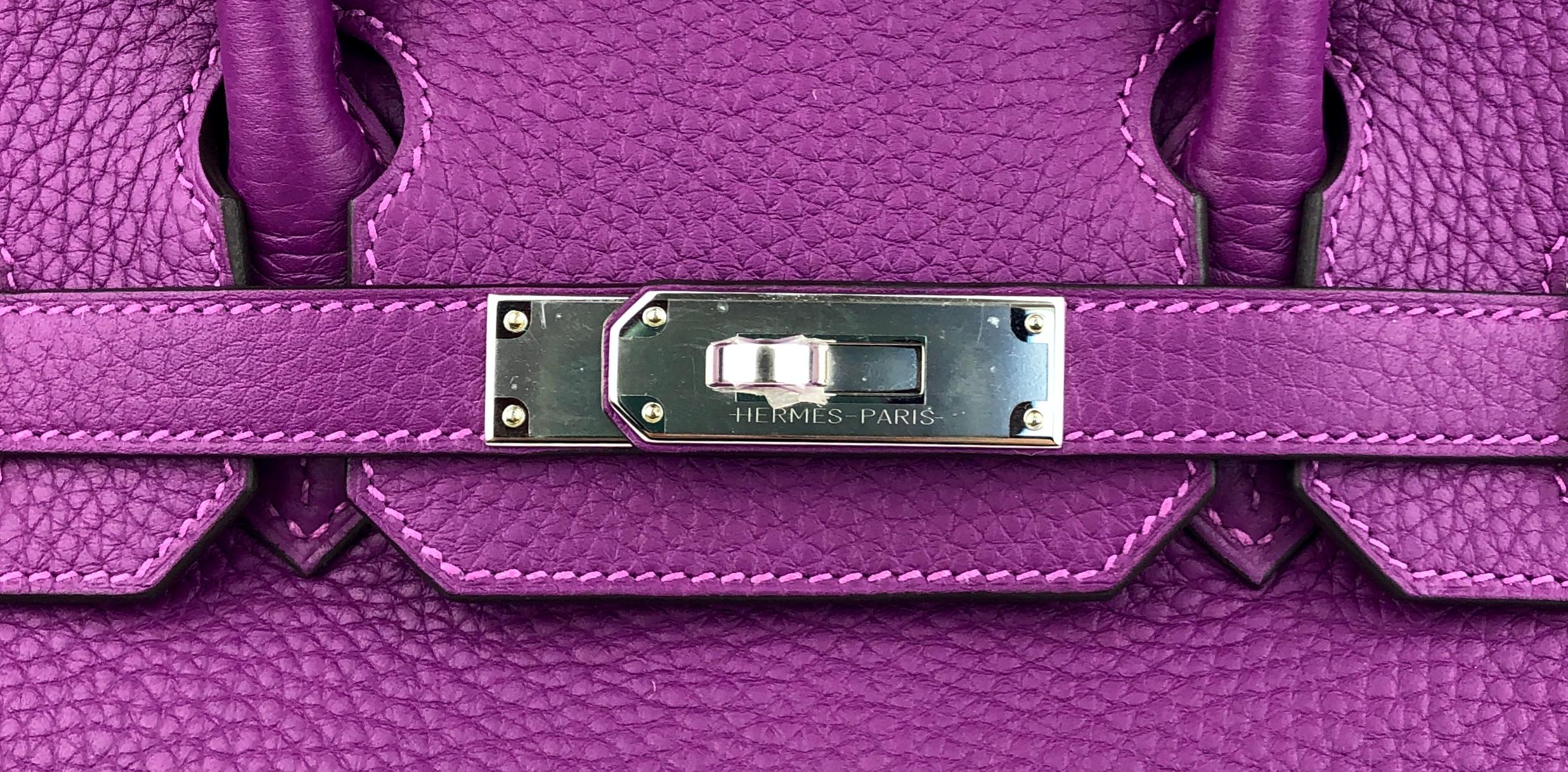 Women's or Men's Hermes Birkin 30 Anemone Purple Leather Palladium Hardware NEW For Sale