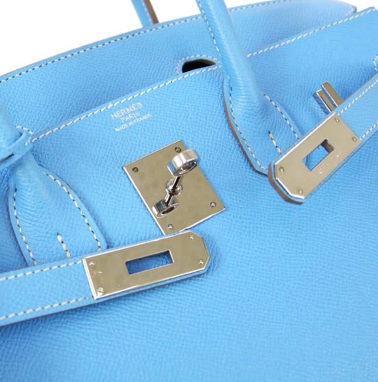 Hermes Birkin 30 Baby Blue Leather Silver Exotic Top Handle Satchel Tote  Bag at 1stDibs