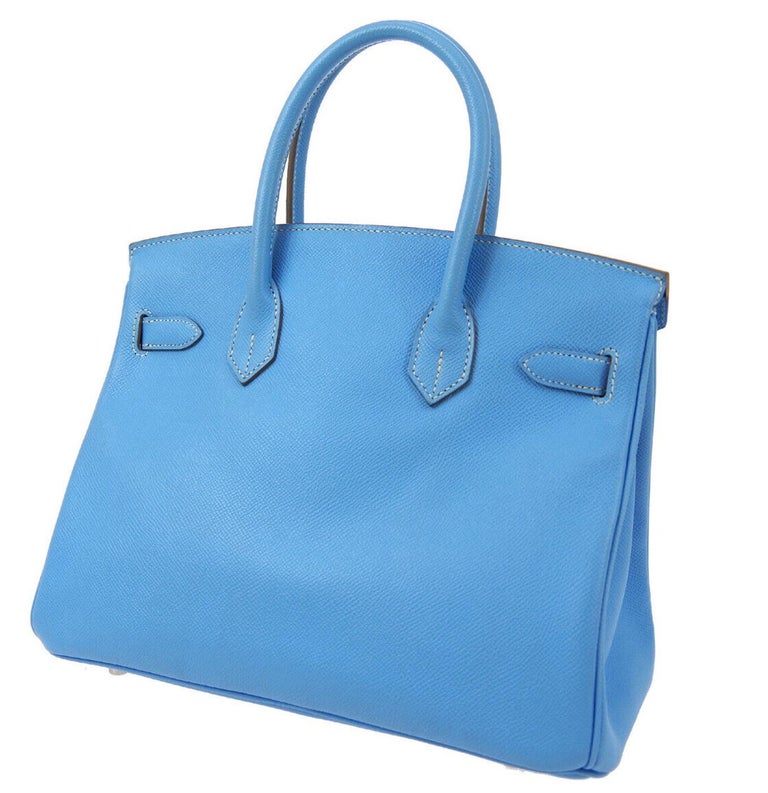 Hermes Birkin 30 Baby Blue Leather Silver Exotic Top Handle