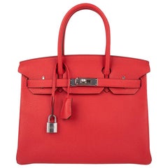 Hermes Birkin 30 Bag Bi-Color Rouge Tomate Natural Sable Togo Palladium 