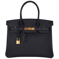 Hermes Birkin 30 Bag Black Gold Hardware Epsom Leather New w/ Box