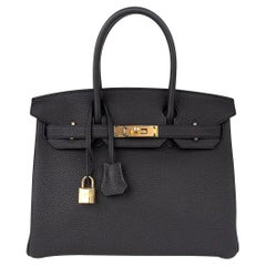 Hermès Birkin 30 - Sac en cuir Togo noir avec détails dorés