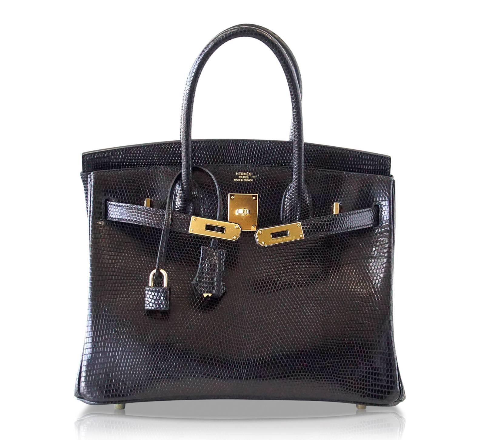 Women's Hermes 30 Birkin Bag Black Lizard Gold Hardware RARE