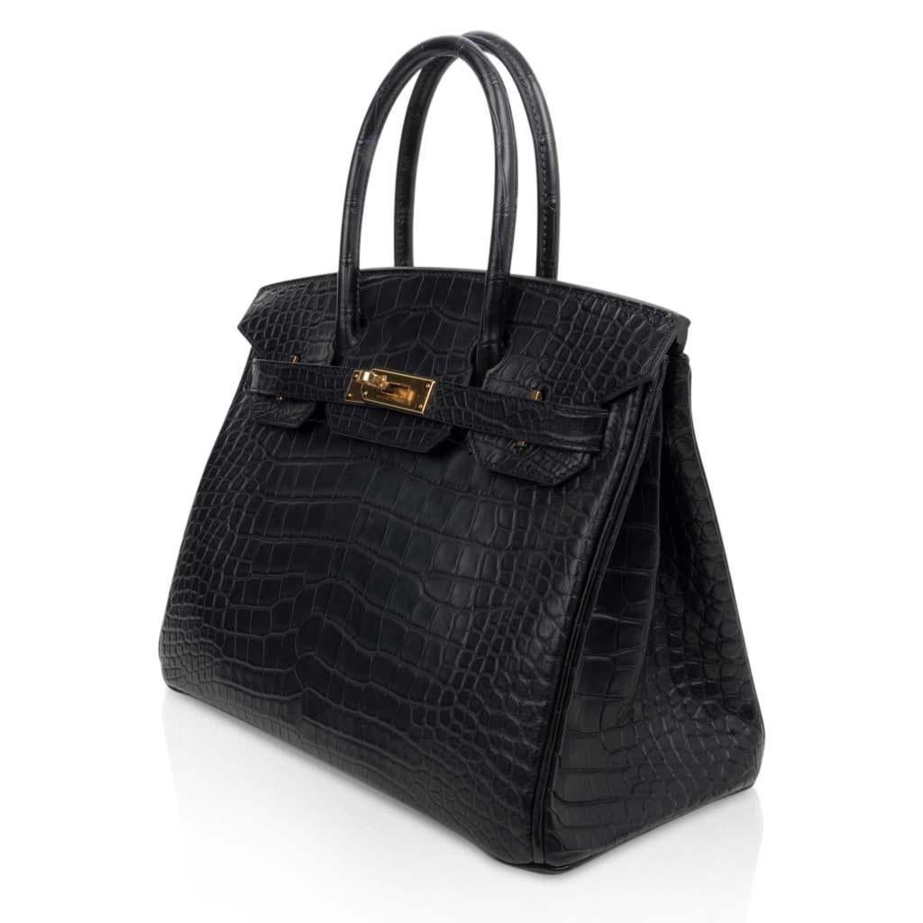 Women's Hermes Birkin 30 Bag Black Matte Alligator Gold Hardware
