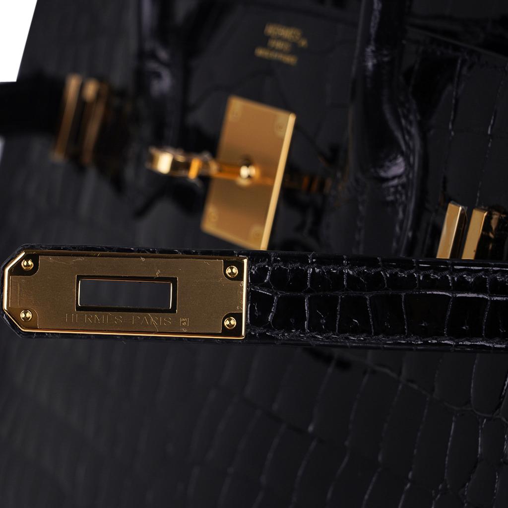 Hermes Birkin 30 Black Porosus Crocodile Bag Gold Hardware For Sale 2
