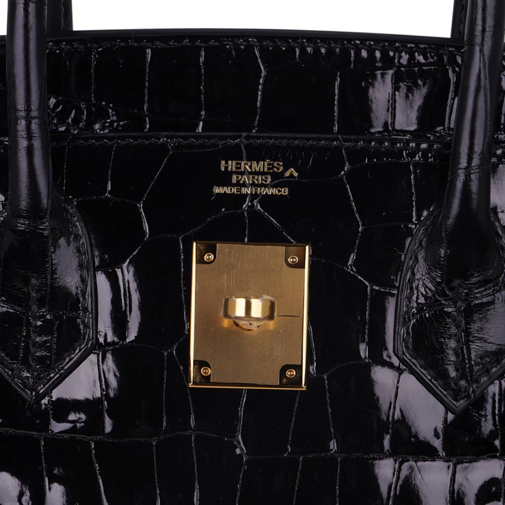 Hermes Birkin 30 Black Porosus Crocodile Bag Gold Hardware For Sale 1