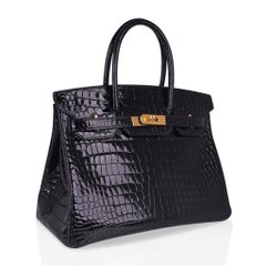 Hermes Birkin 30 Black Porosus Crocodile Bag Gold Hardware