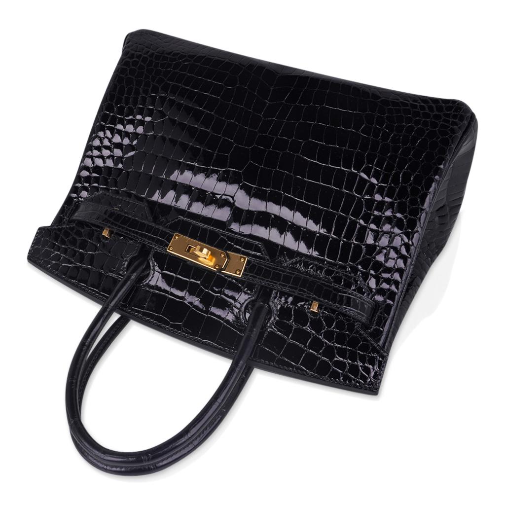 Women's Hermes Birkin 30 Black Porosus Crocodile Bag Gold Hardware