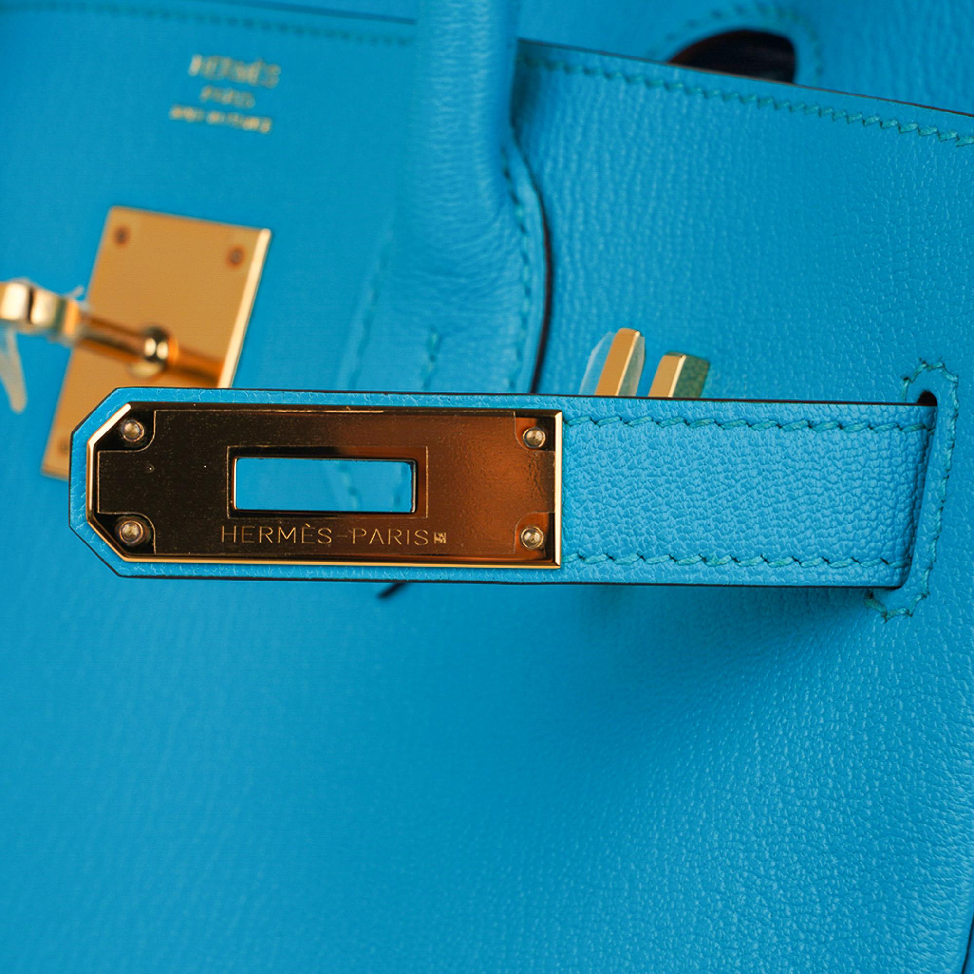 Sac Hermès Birkin 30 Bleu Aztec Chevre finitions métalliques dorées très rare en vente 1