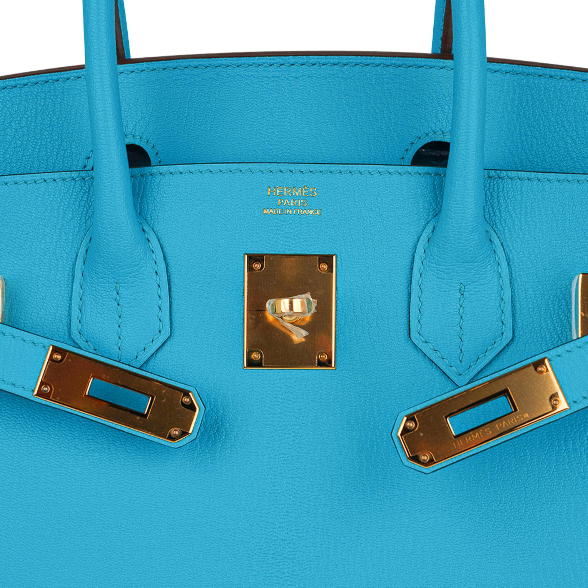 Sac Hermès Birkin 30 Bleu Aztec Chevre finitions métalliques dorées très rare en vente 4