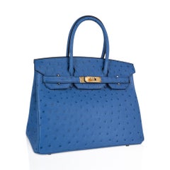 Hermes Birkin 30 Bleu Mykonos Ostrich Bag Gold Hardware