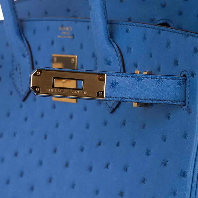 A Hermes Birkin 30 Blue Mykonos Ostrich Leather Bag for sale at auction on  1st September