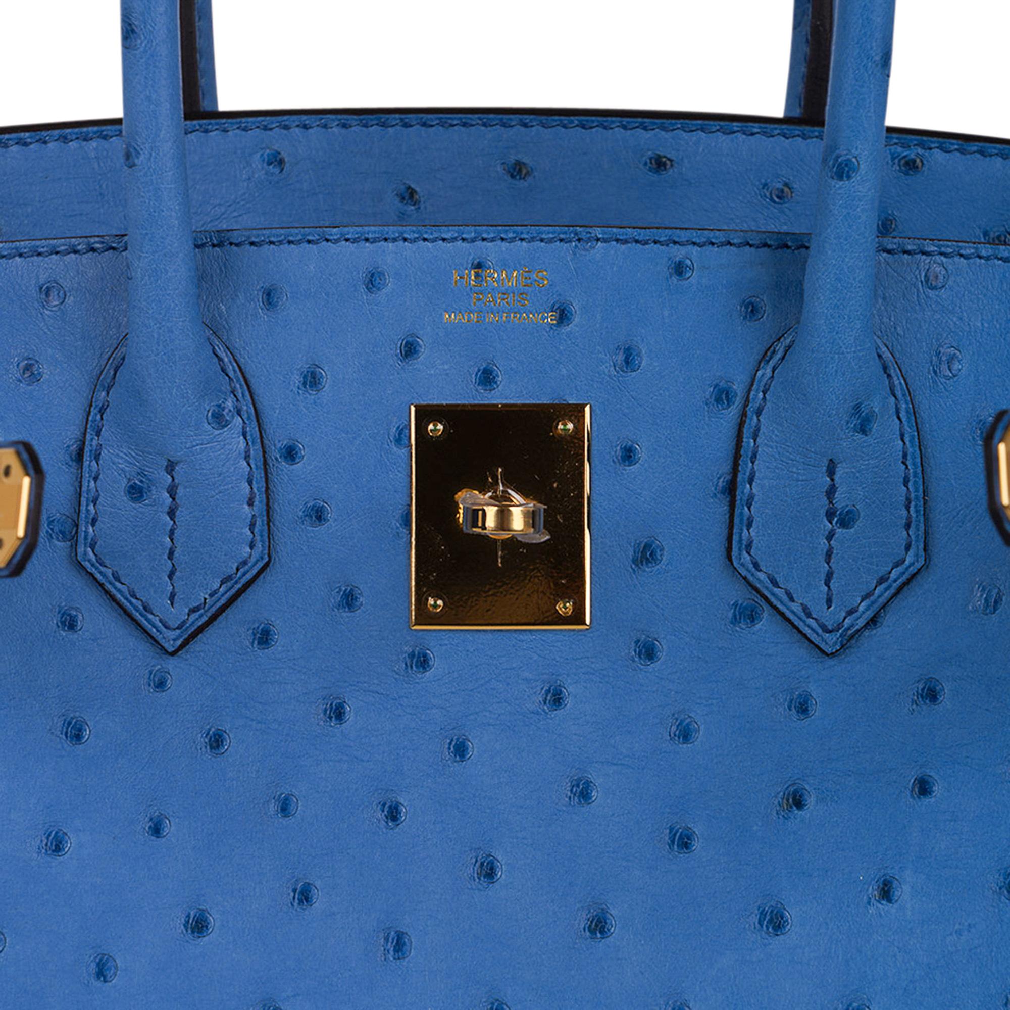 Hermes Birkin 30 Bleu Mykonos Ostrich Bag Gold Hardware In New Condition For Sale In Miami, FL