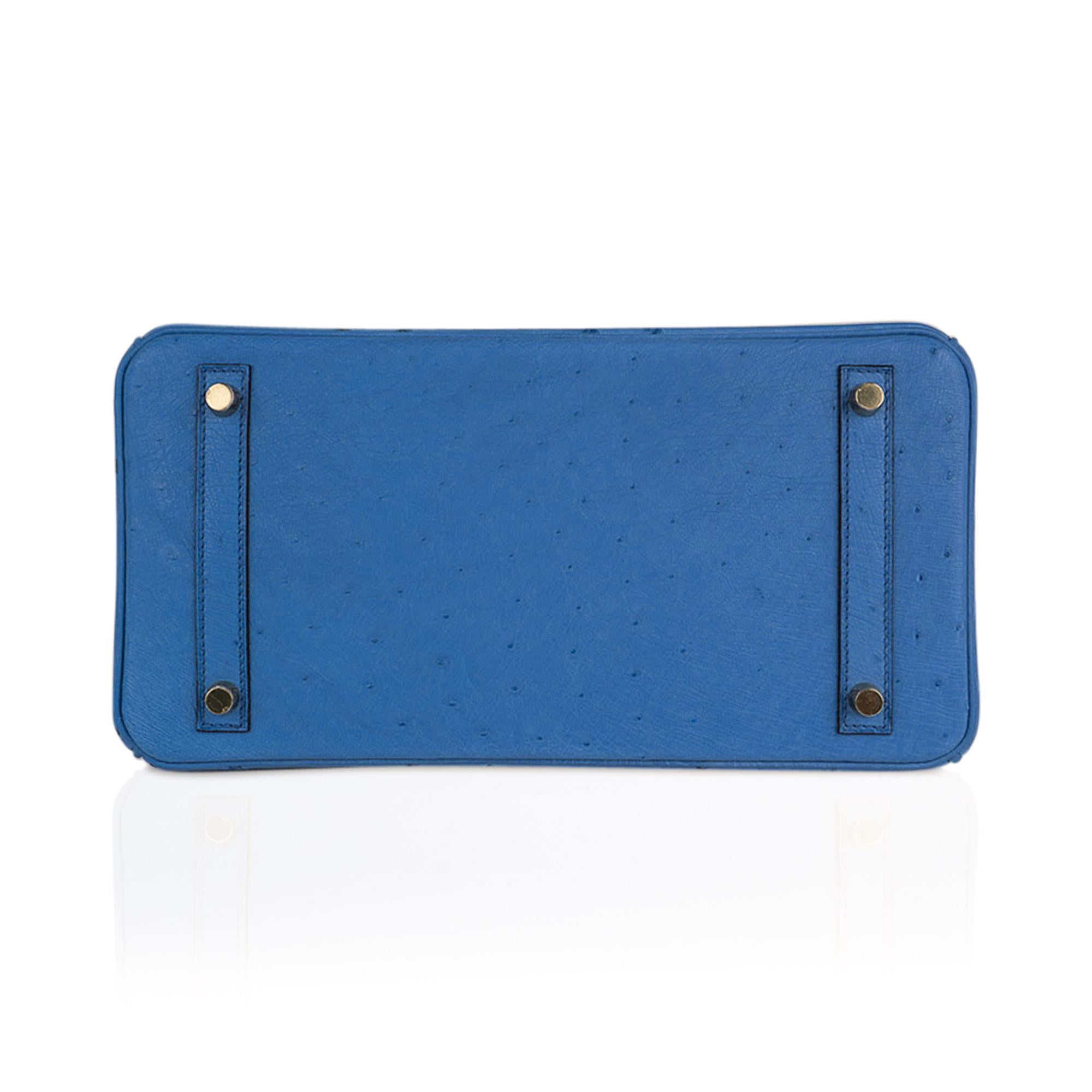 Hermes Birkin 30 Bleu Mykonos Ostrich Bag Gold Hardware For Sale 2