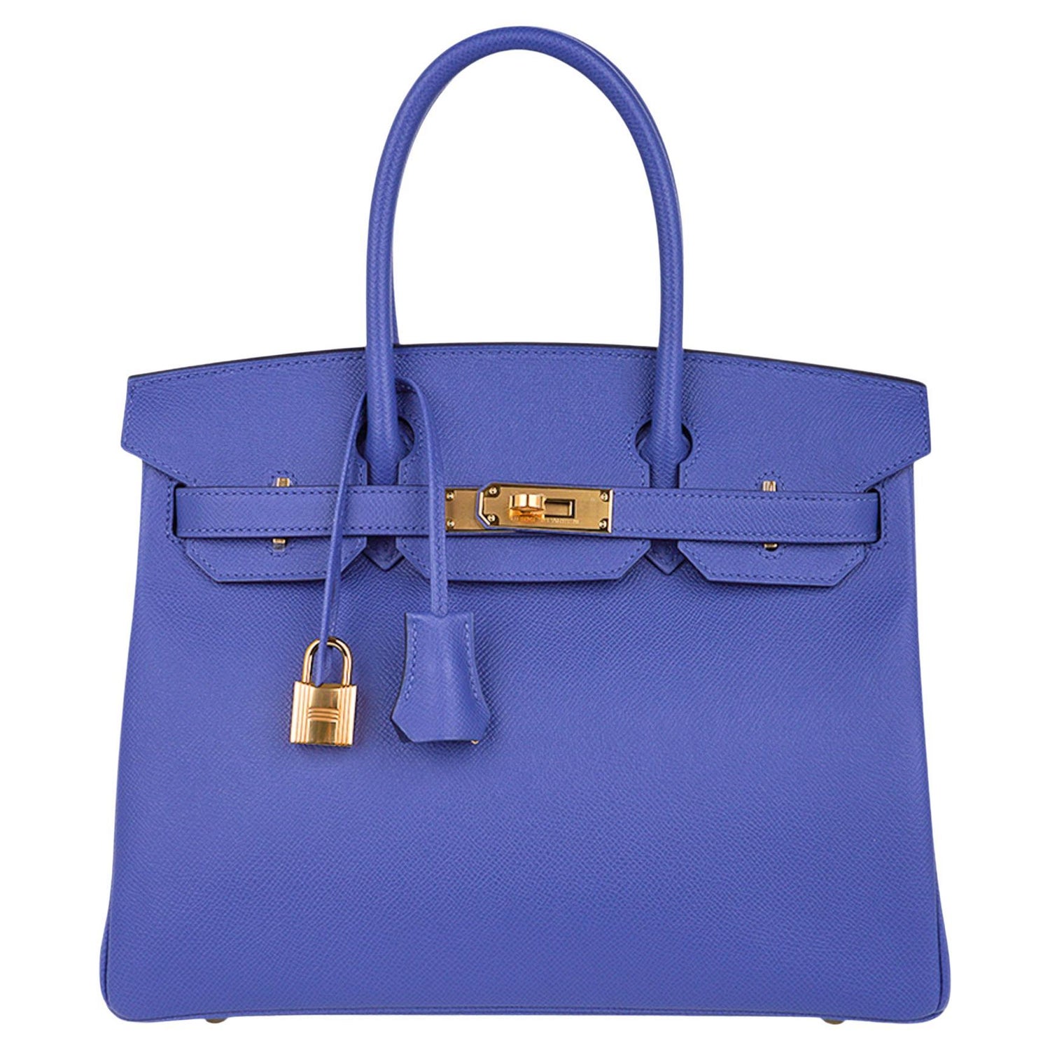 Top Grain Leather Inspired Birkin Handbag | Luxury Designer Bags Medium-30cm / Blue