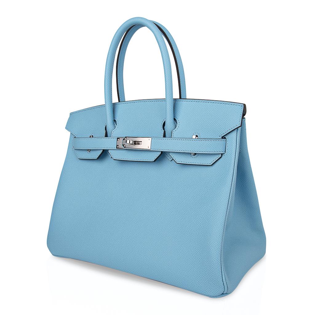 Women's Hermes Birkin 30 Bag Blue Celeste Epsom Palladium Hardware New