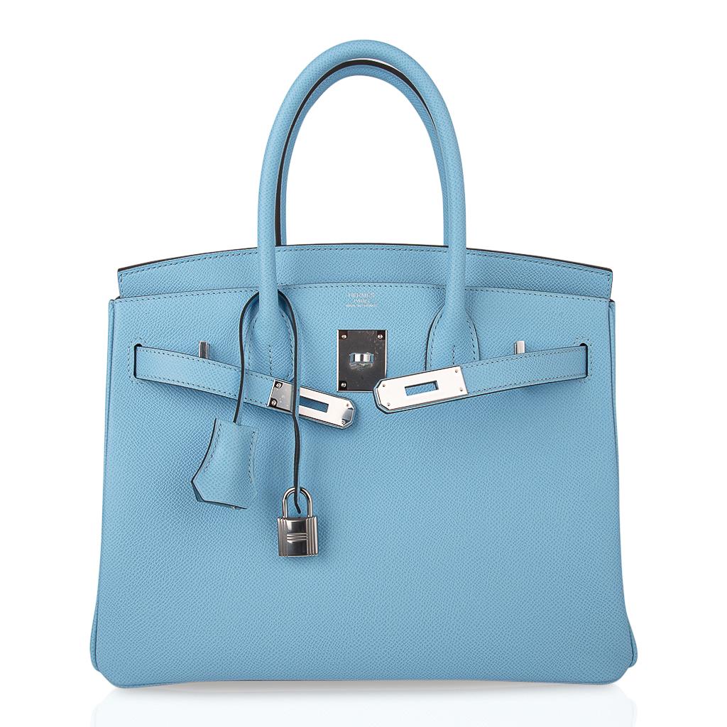 Hermes Birkin 30 Bag Blue Celeste Epsom Palladium Hardware New 1